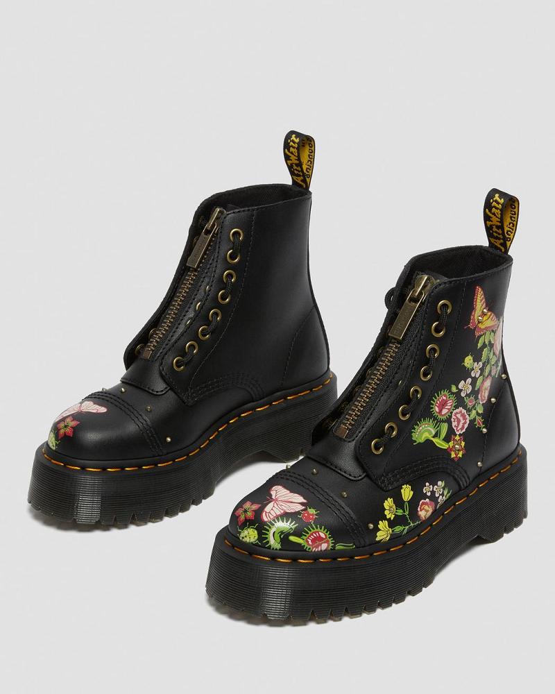 Women's Dr Martens Sinclair Floral Bloom Leather Platform Boots Black / Multicolor | AU 253ZUT